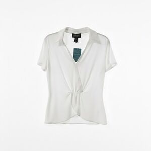 Frank Lyman Short Sleeve Ruched Front V-Neck Top, White | Size 10